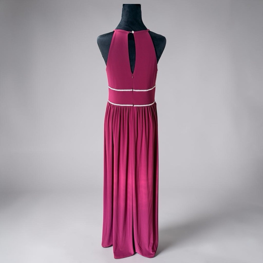 Oleg Cassini Dress Halter Jersey Knit Gown Rhinestone Waist Size 6 Bridesmaid - Picture 2 of 6